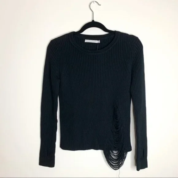 Anthropologie One Grey Day Women’s Sweater Distressed Ribbed Knit Black Small - Picture 5 of 16